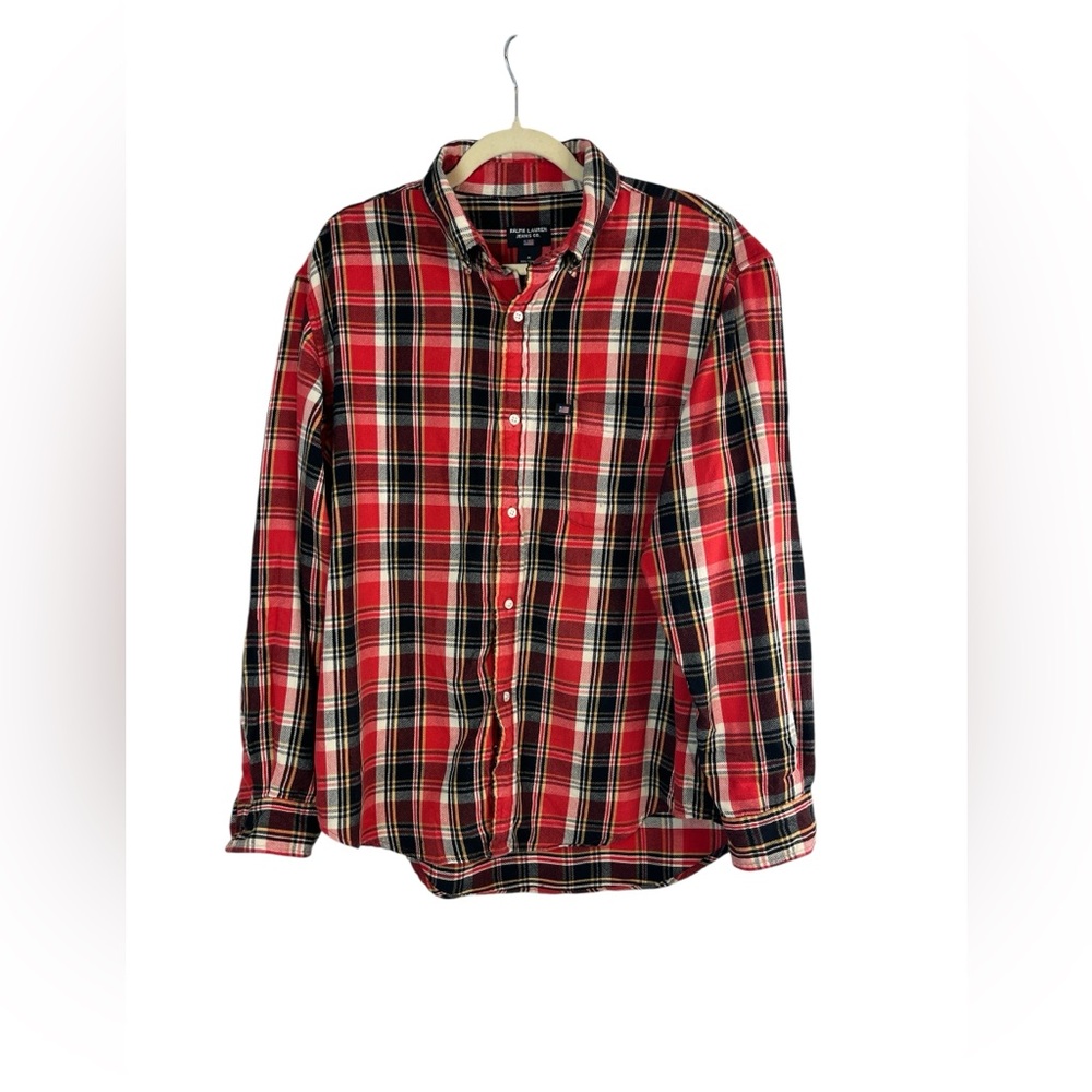 Ralph Lauren Jeans Co Flannel Shirt Men’s Medium Red Plaid Button Down Cotton